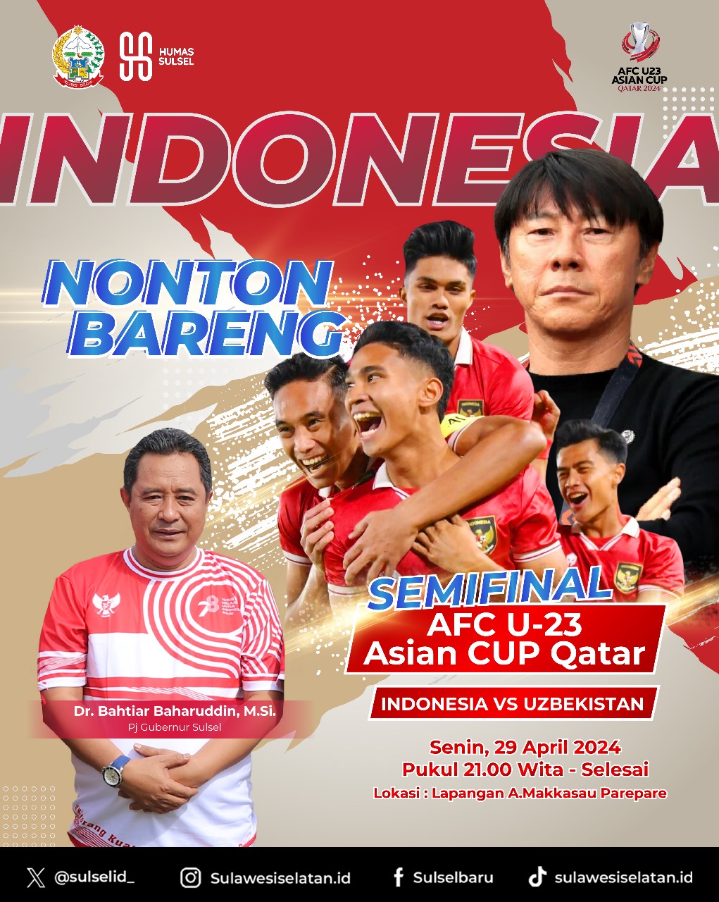 Nobar di Parepare, Pj Gubernur Bahtiar Ajak Masyarakat Sulsel Dukung Timnas Indonesia