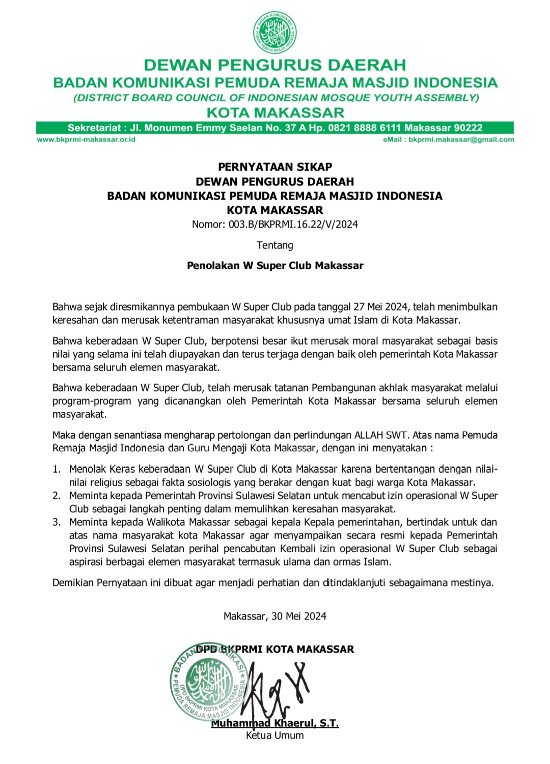 Tolak!,Club Malam Milik Hotman Di Kota Makassar,  BKPRMI: Jangan Hancurkan Generasi Muda 