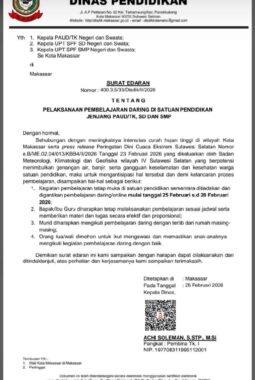 Cuaca Ekstrem, Disdik Makassar Terbitkan SE Sekolah PAUD hingga SMP Belajar Daring