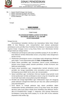 Disdik Makassar Cabut PJJ, Siswa TK-SMP Kembali Sekolah Tatap Muka Mulai Tanggal 16 Besok